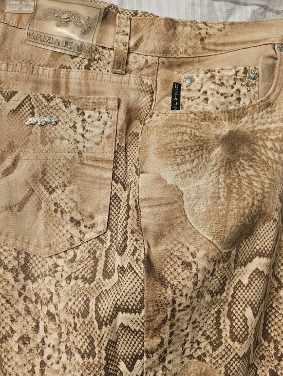 Krizia Jeans Denim - Krizia Jeans Snakeskin Print Jeans — Tan Brown